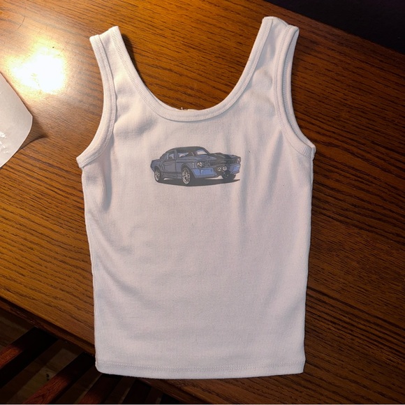 RACING CAR WHITE BLACK AND BABY BLUE TANK TOP - Picture 3 of 3
